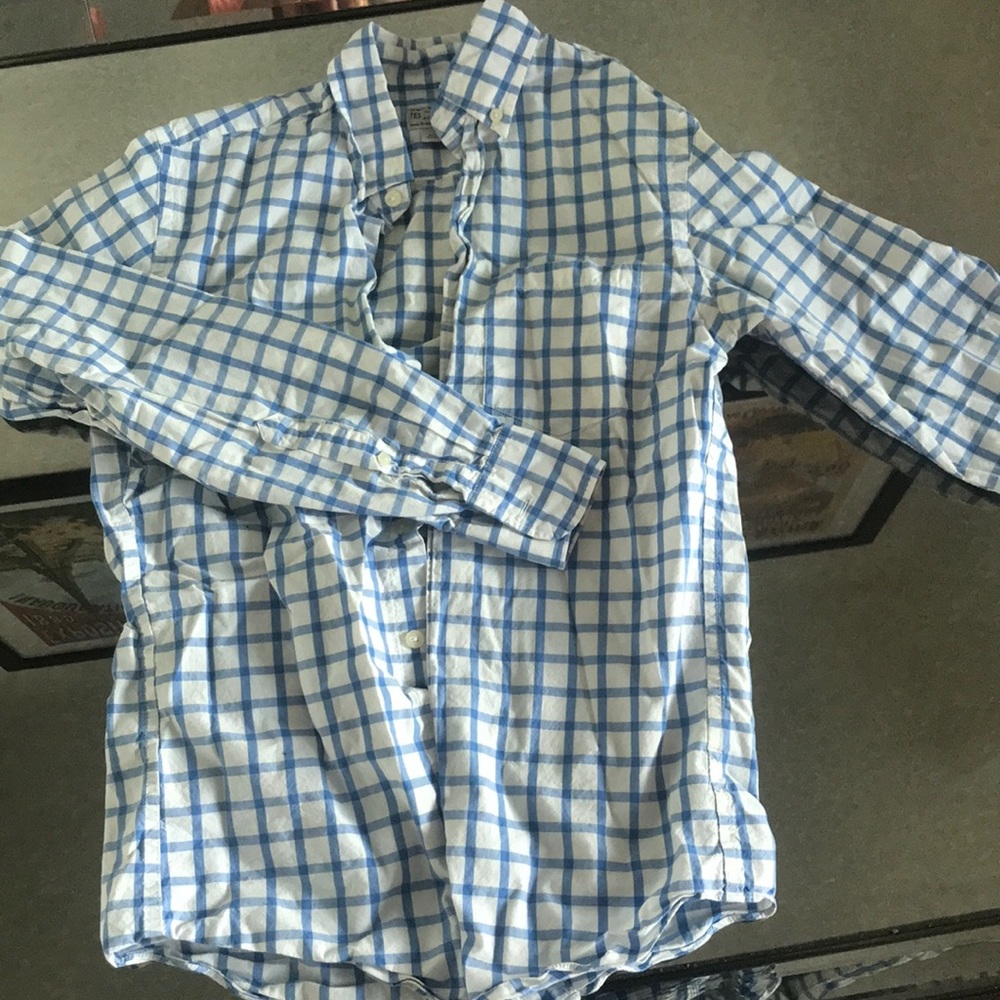 J crew blue and white button down